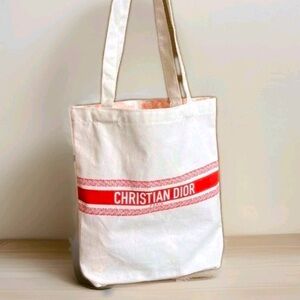 Christian Dior White and Orange Tote Bag